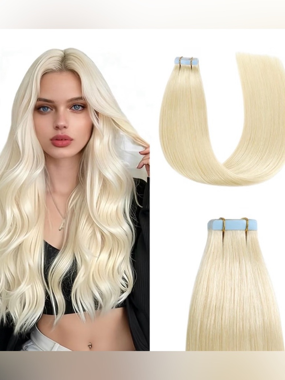 Platinum Blonce Remy Human Hair 20 Inch Tape In Hair Extensions